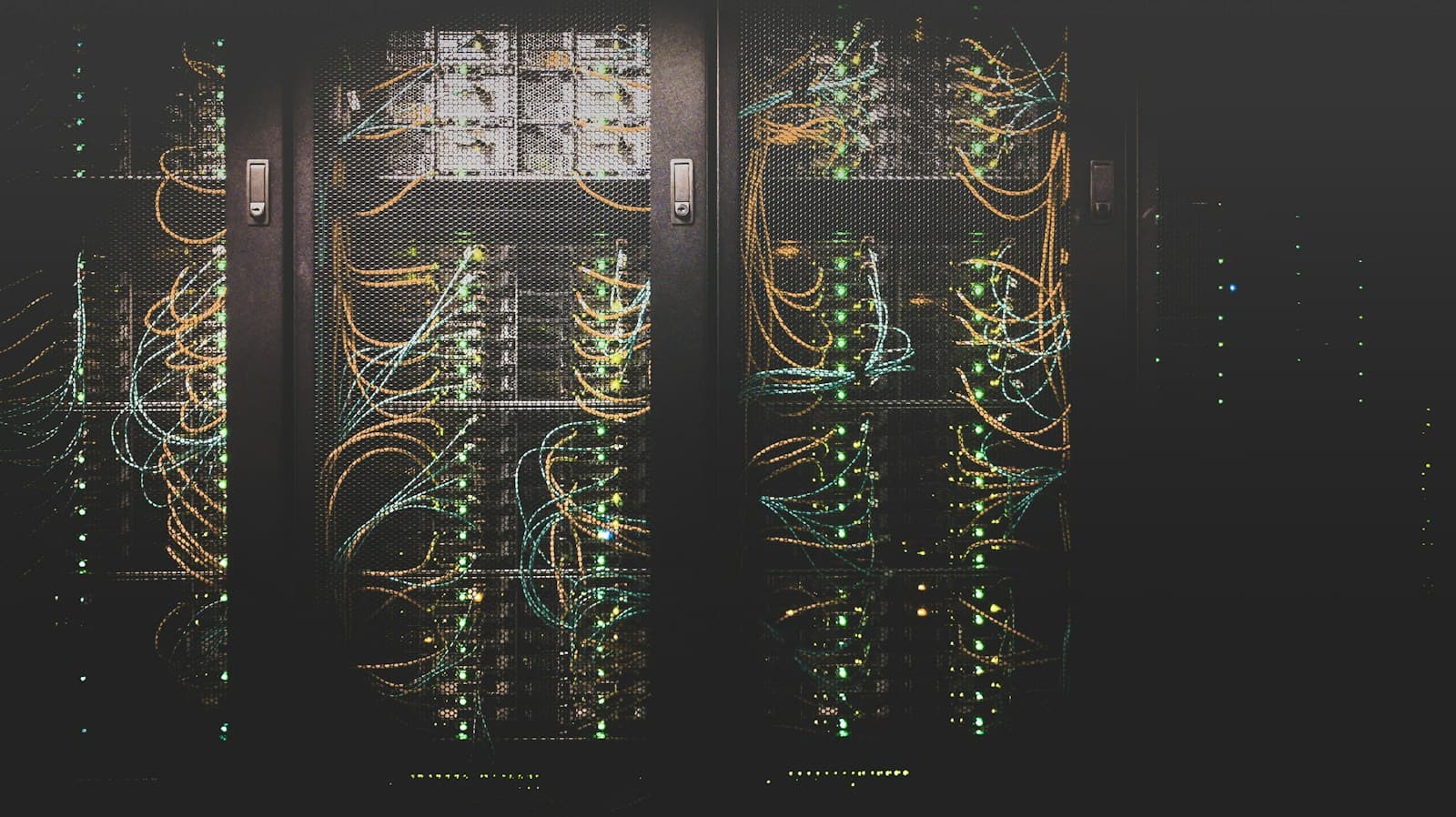 Network cabling and equipment inside server racks